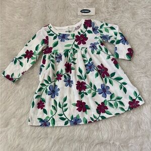 Old Navy White Baby Dress with Purple, Blue & Green Floral Print